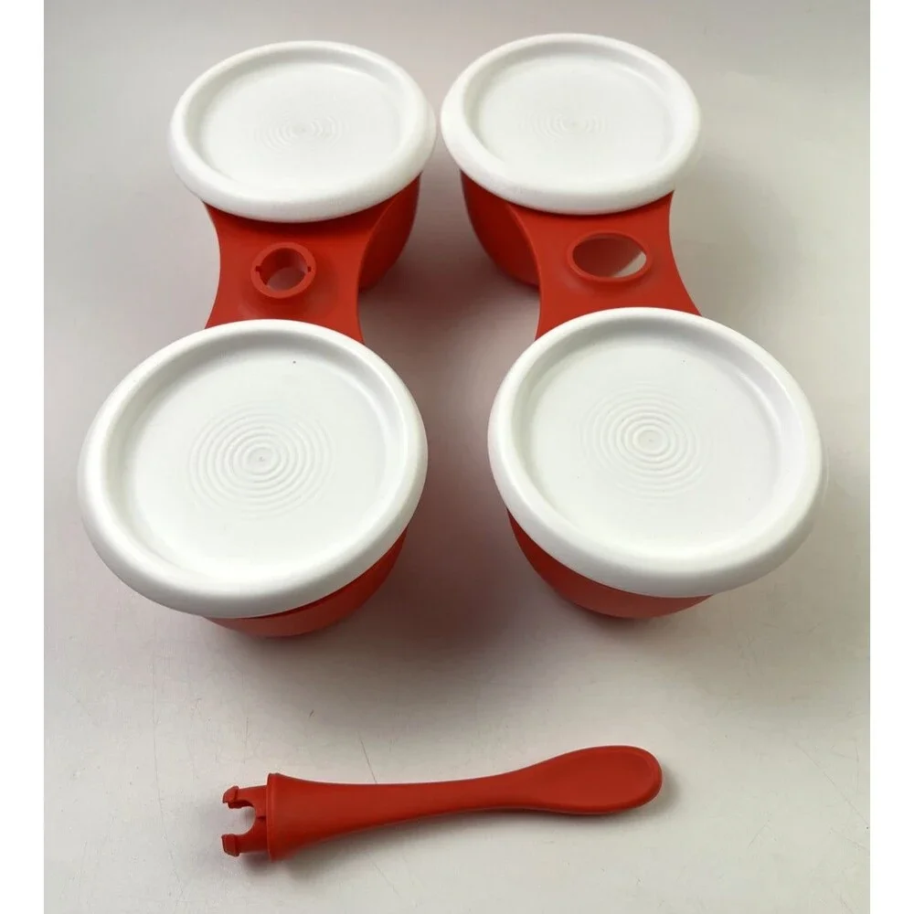 Tupperware Blossom Table Condiment Server Red With White Lids - Complete